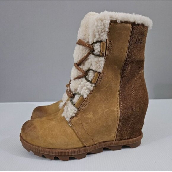 Sorel Joan Of Arctic Shearling Wedge Bootie Waterproof Camel Brown Size 8 - Picture 14 of 14